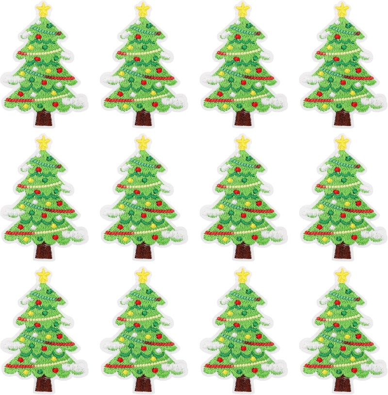 mortd 12 Pcs Christmas Tree Iron On Patches, Christmas Tree Embroidered Patches, Xmas Appliques Sew on Iron on Patches for Xmas Winter DIY Craft Clothing Bags Decoration Party Supplies - Image 1